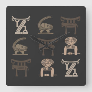 Horloge Carrée Art symboles africains modernes abstraits