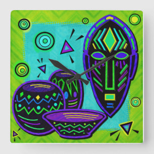 Horloge Carrée Artifact African Pop Art