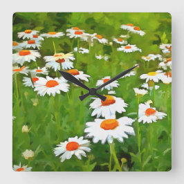 Horloge Carrée Artistic Bright and Colorful White Garden Daisies