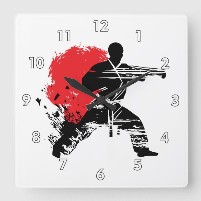 Horloge Carrée Arts martiaux Karate Combat Combat (Recto)