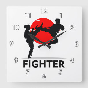 Horloge Carrée Arts martiaux Karate Combat Combattez ou Sparring