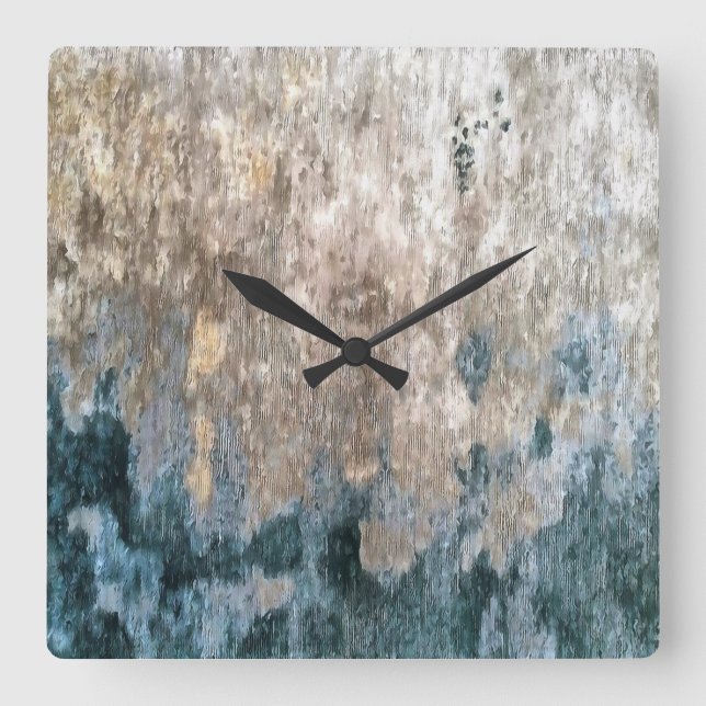 Horloge Carrée Artwork Abstrait décoratif gris bleu (Recto)