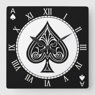 Horloge Carrée As de pique, carte à jouer, poker, blackjack