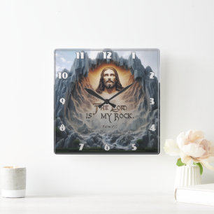Horloge Carrée Ascension Divine : Le Seigneur Est Mon Rocher