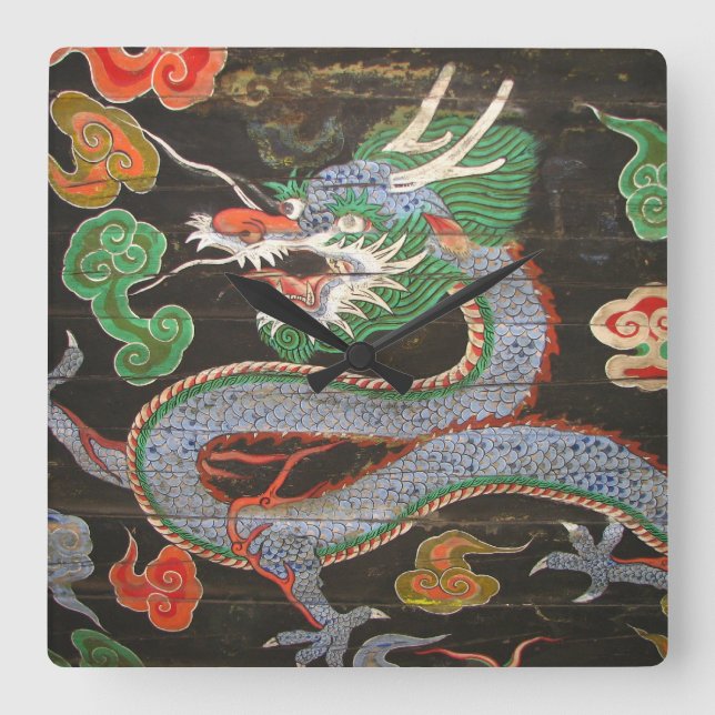 Horloge Carrée Asian art Bright Colorful | (Recto)