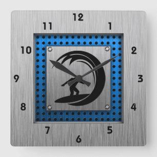 Horloge Carrée Aspect métallique brossé Surf