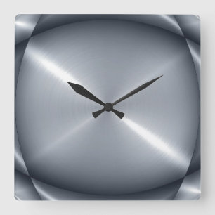 Horloge Carrée Aspect métallique en acier inoxydable métallique