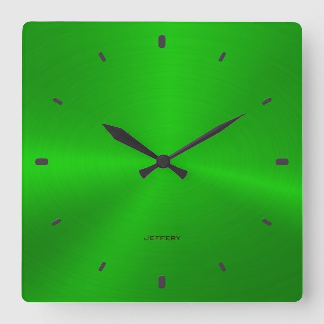 Horloge Carrée Aspect vert brillant en acier inoxydable texturé (Recto)