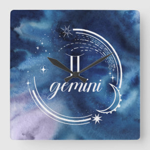 Horloge Carrée Astrologie des aquarelles - Gemini