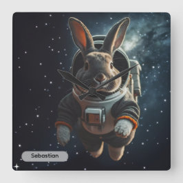 Horloge Carrée Astronaut Bunny Space Surreal Animal Custom