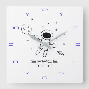 Horloge Carrée Astronaut dans l'espace - Sketting Art en noir et 