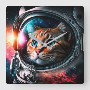 Horloge Carrée Astronaut de chat spatial drôle Kitty Galaxy Unive