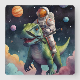 Horloge Carrée Astronaut on Dino in Space