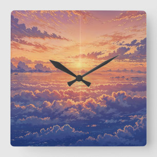 Horloge Carrée Atmosphère Ensoleillée - Style d'Art Illustration