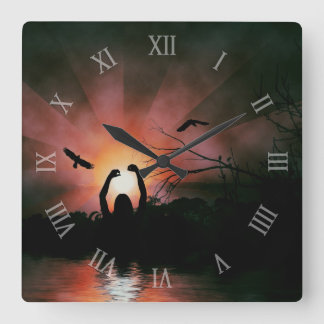 Horloge Carrée Atteindre pour le Soleil Silhouette Art Mur Horlog