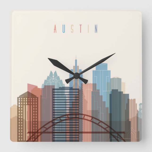 Horloge Carrée Austin, Texas| Ville Skyline (Recto)