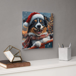 Horloge Carrée Australie Berger Dog Roller Dessous de verre Noël