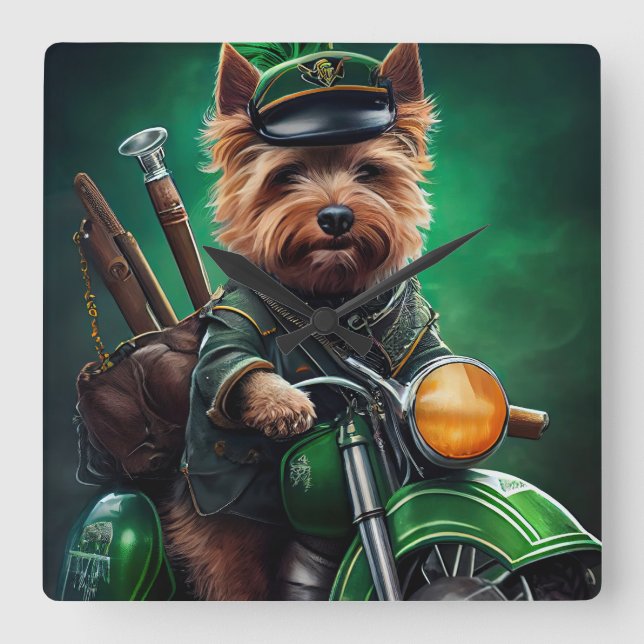 Horloge Carrée Australien Terrier conduite vélo St. Patrick's Day (Recto)