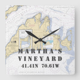 Horloge Carrée Authentic Nautical Chart Martha's Vineyard