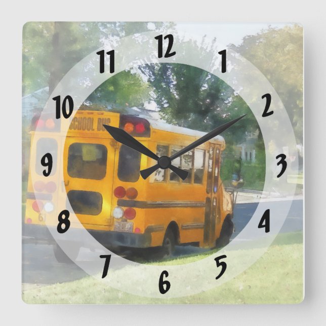 Horloge Carrée Autobus scolaire garé (Recto)