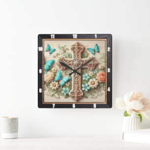 Horloge Carrée Automne Bouquet Floral Automne