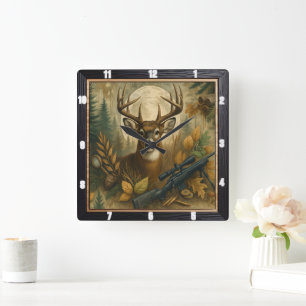 Horloge Carrée Automne Forêt de chasseurs de cerfs