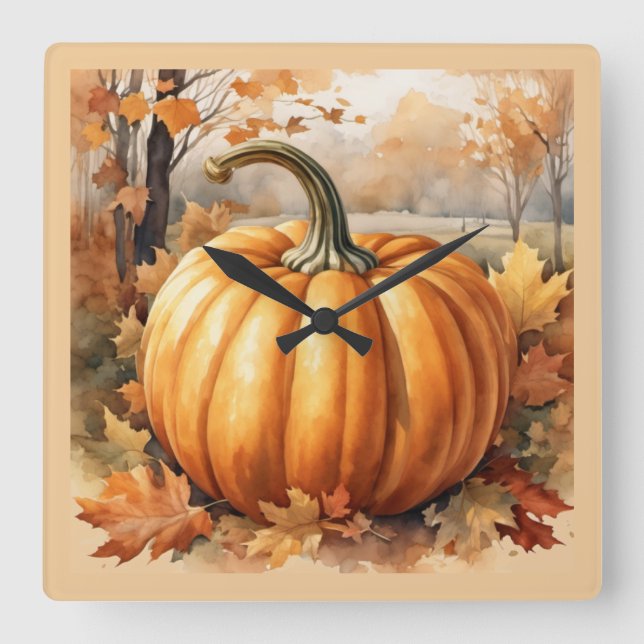 Horloge Carrée Automne Saison Automne Thème Citrouille (Recto)