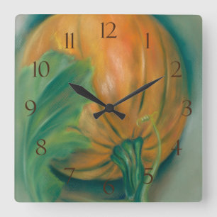 Horloge Carrée Autumn Pumkin and Leaf Pastel