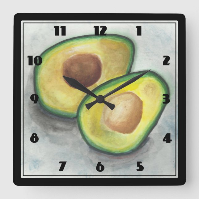 Horloge Carrée Avocat dans l'aquarelle (Recto)