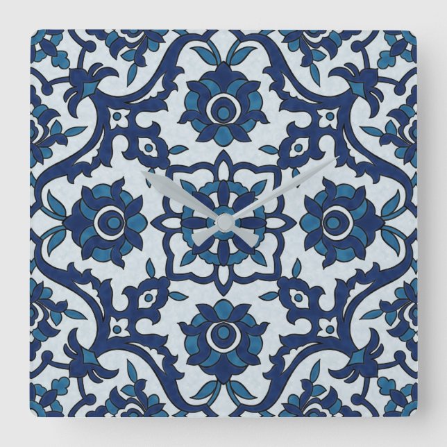 Horloge Carrée Azulejos Floral Carrelage Motif (Recto)