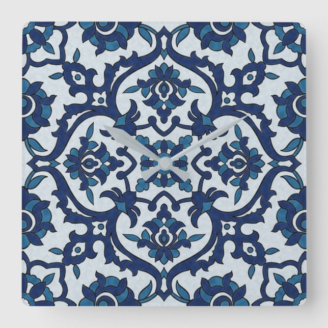 Horloge Carrée Azulejos Floral Carrelage Motif (Recto)