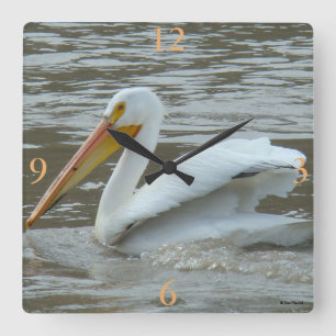 Horloge Carrée B14 White Pelican on Muddy River