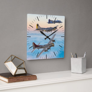 Horloge Carrée B-17 SQUADRON BOMBRE FORTERESSE volant