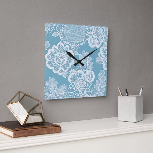 Horloge Carrée Baby Blue Lace art IA  (Bureau)