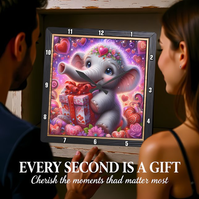 Horloge Carrée Baby Elephant Heart Gift (Créateur téléchargé)