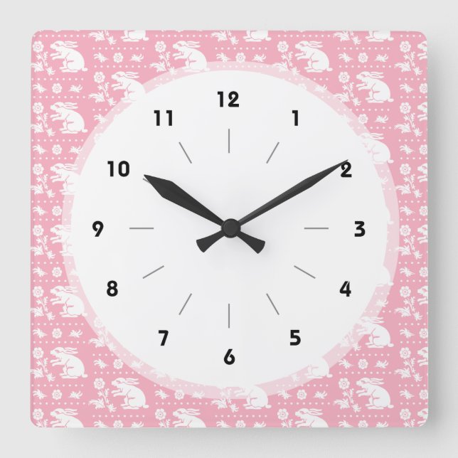 Horloge Carrée Baby Girl mignonne lapin rose lapins Motif (Recto)