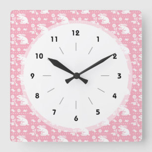 Horloge Carrée Baby Girl mignonne lapin rose lapins Motif