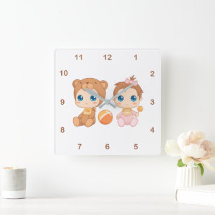 Horloge Carrée Baby Girl Twins Bear Jumpsuit 2