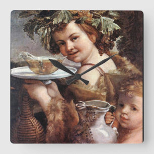 HORLOGE CARRÉE BACCHUS, RAISINS ET VIN BLANC