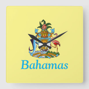 Horloge Carrée Bahamas avec armoiries (Paradis des Caraïbes)