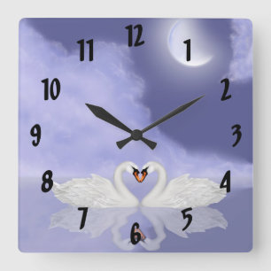 Horloge Carrée Baisers des cygnes