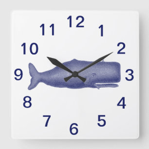 Horloge Carrée Baleine stylisée vintage du 19e siècle #1 N Bleu