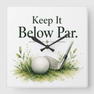 Horloge Carrée Balle de golf avec texte aquarelle