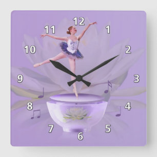 Horloge Carrée Ballerine de boîte à musique avec le nénuphar