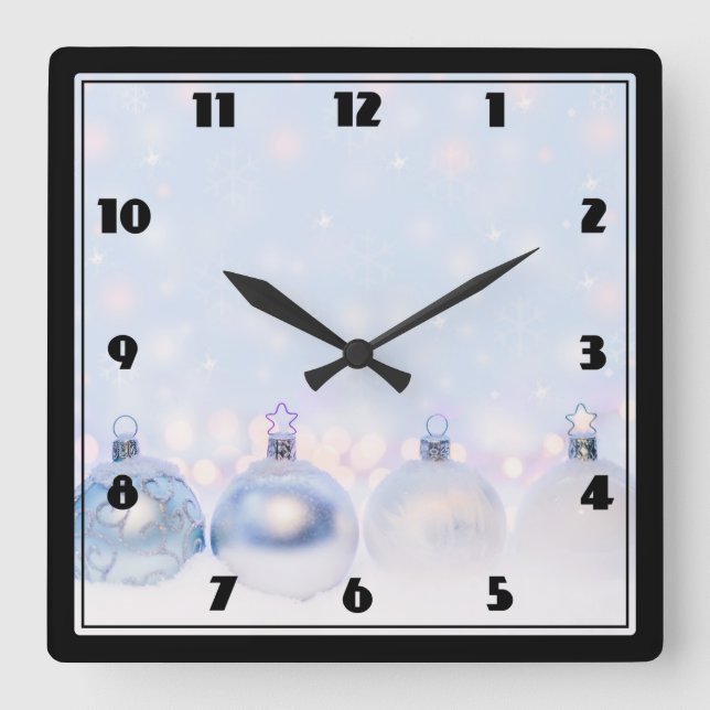Horloge Carrée Balles de Noël magiques en métal (Recto)