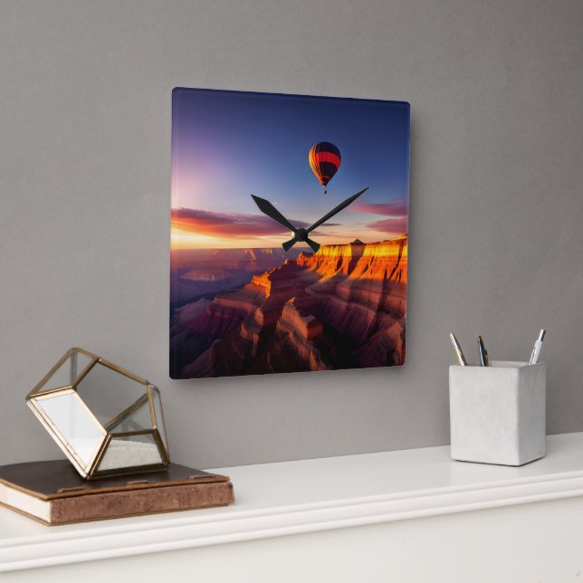 Horloge Carrée Ballons à air chaud sur Grand Canyon (Bureau)