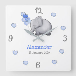 Horloge Carrée Balloons Poétiques Personnalisés Elephant Nursery