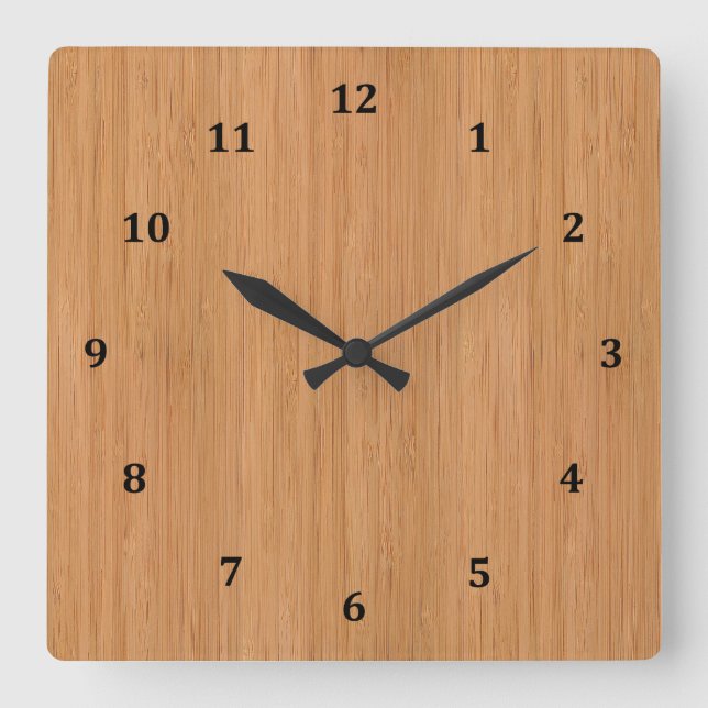 Horloge Carrée Bambou naturel apparence du grain de bois (Recto)