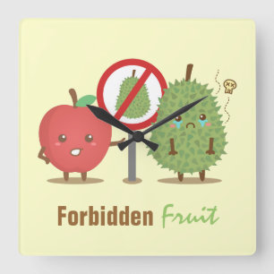 Horloge Carrée Bande dessinée, fruit défendu, Apple et durian