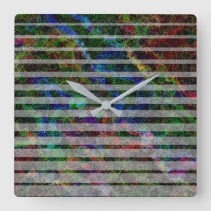 Horloge Carrée Bandes étranges et rayures et lignes colorées